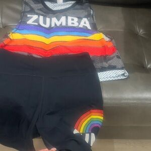 Zumba Fitness Black pride biker Shorts with Rainbow and matching Zumba shirt